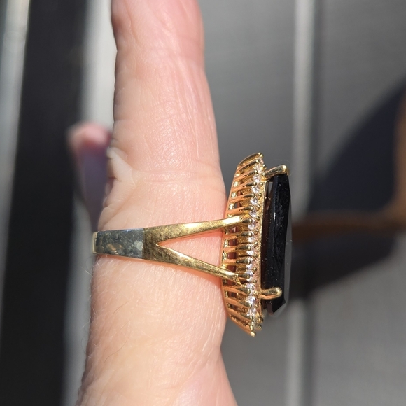 Black Onyx &Topaz Sterling & Gold Statement Ring Sz8.5 - Picture 5 of 11